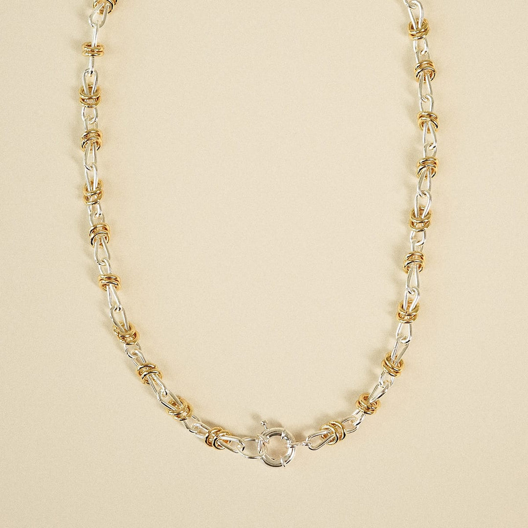 Polly Newman Mixed Metal Knot Chain Necklace Silver Plate