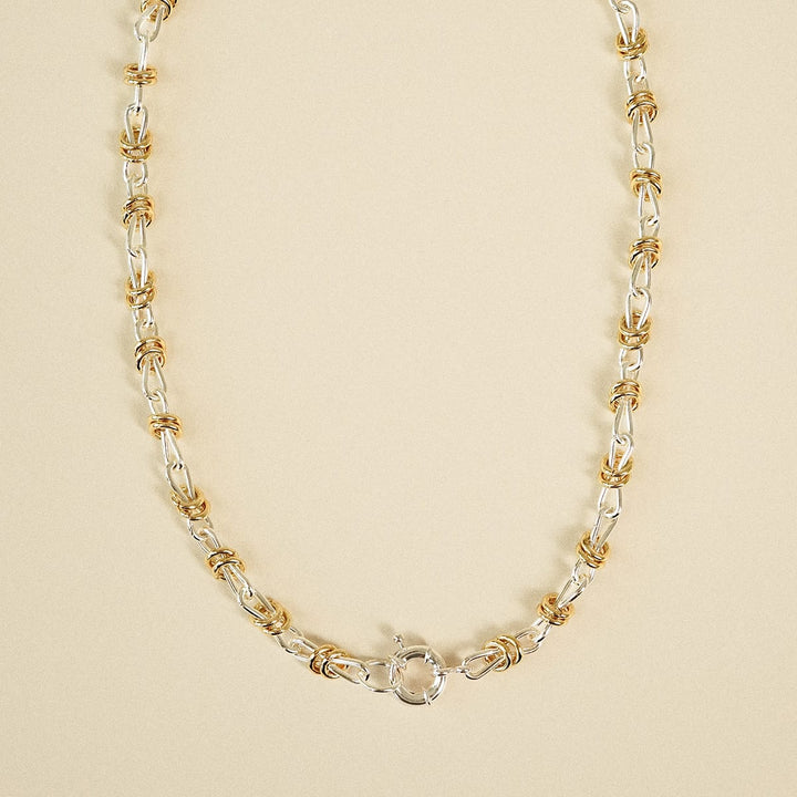 Polly Newman Mixed Metal Knot Chain Necklace Silver Plate