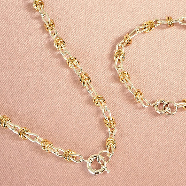 Polly Newman Mixed Metal Knot Chain Necklace Silver Plate