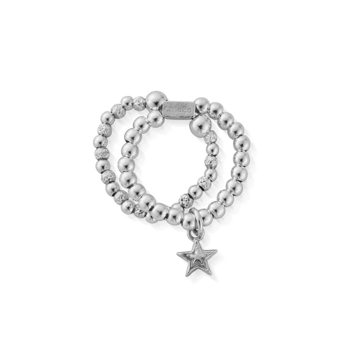ChloBo Silver and Gold Mini Raised Star Double Ring