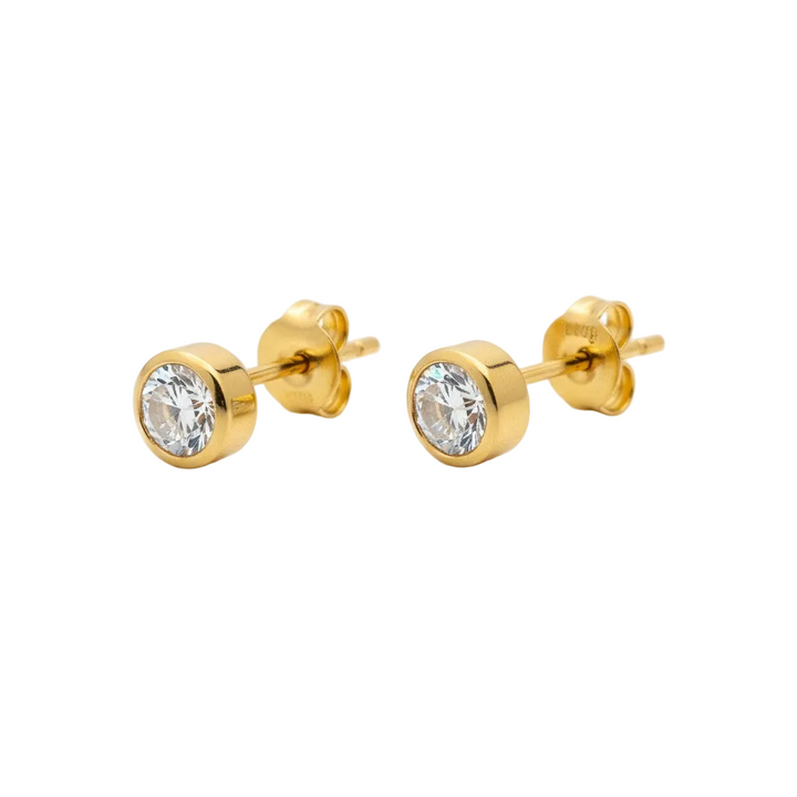 Mococo Fine 9ct Solid Gold CZ Round Stud Earrings