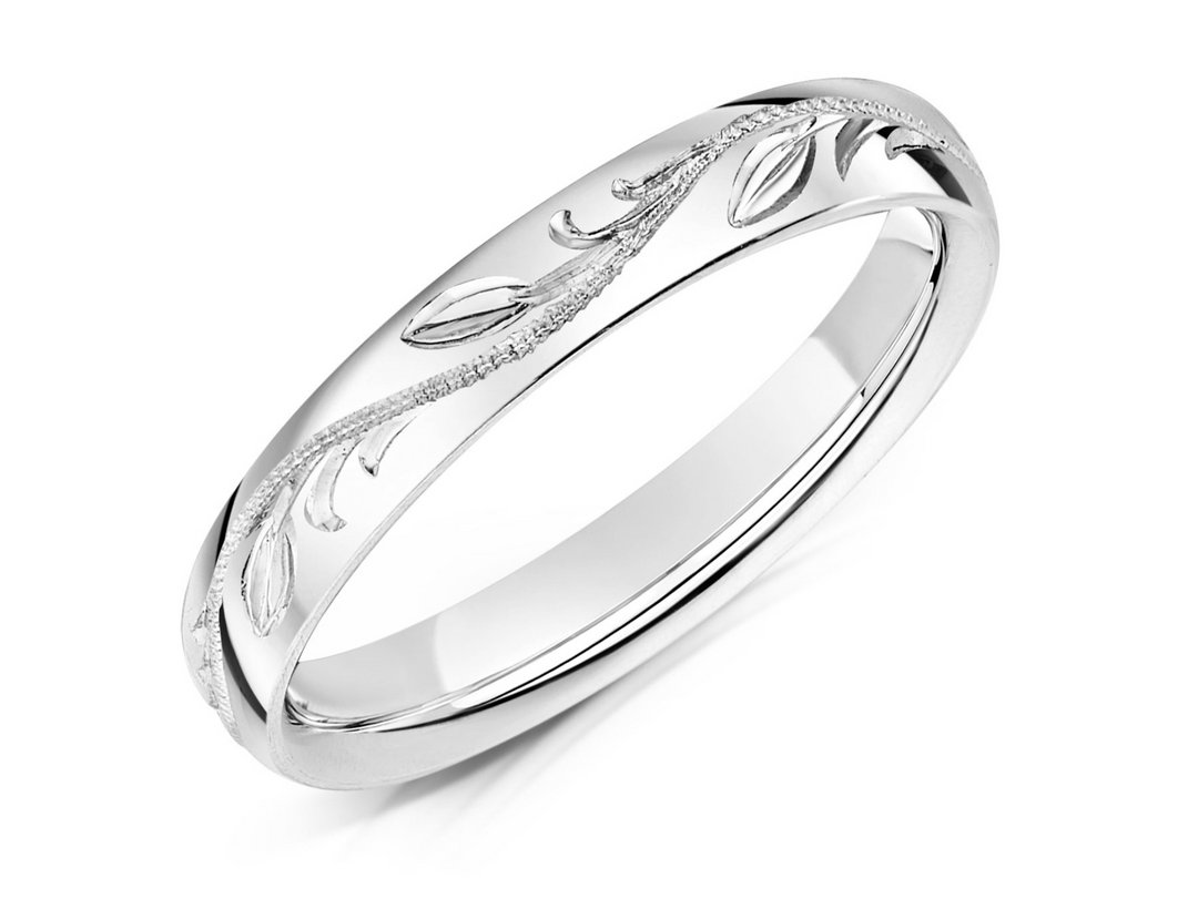 Mococo 925 Sterling Silver 3mm Vine Engraved Ring