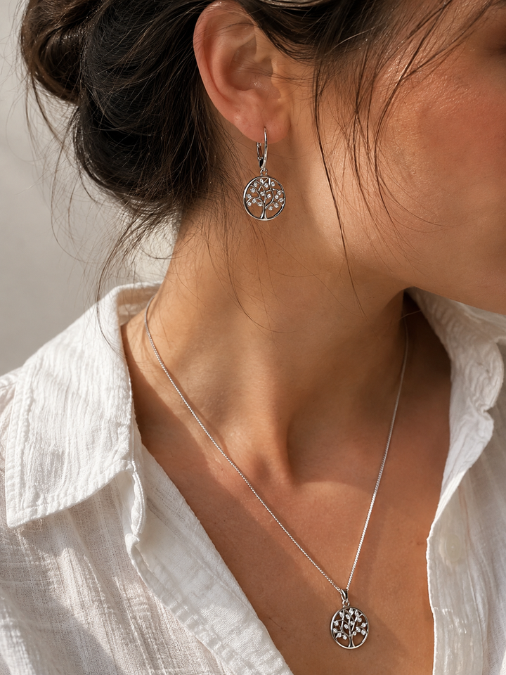 Ola Silver Tree of Life Drop Earrings