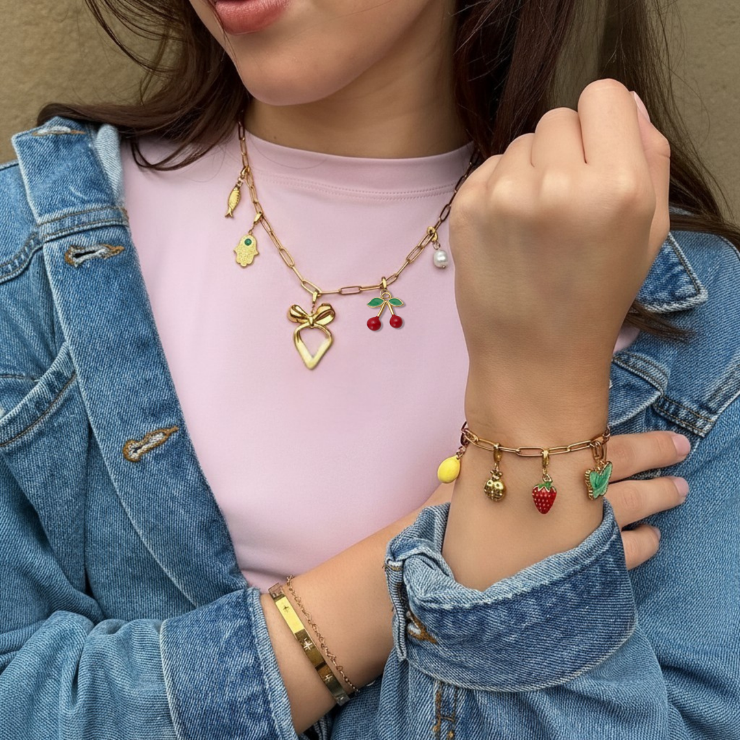 Mococo Gold Cute Cherries Clip-On Charm