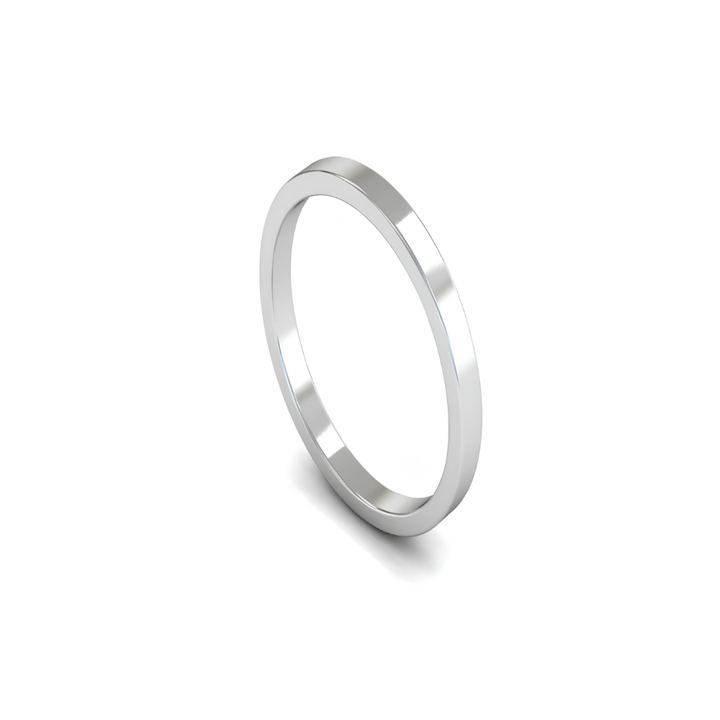 Mococo Fine 18ct White Gold 2mm Flat Wedding Ring