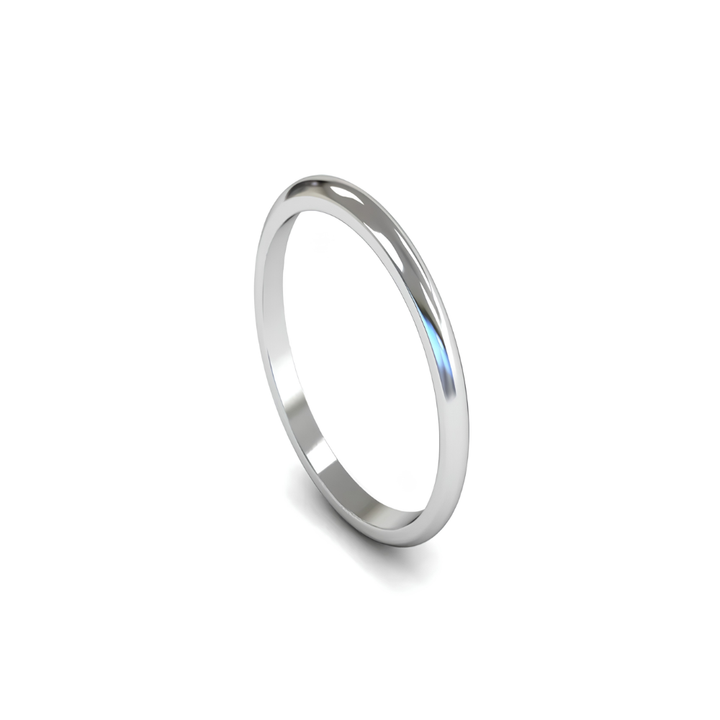 Mococo Fine 9ct White Gold 2mm D-Shaped Wedding Ring