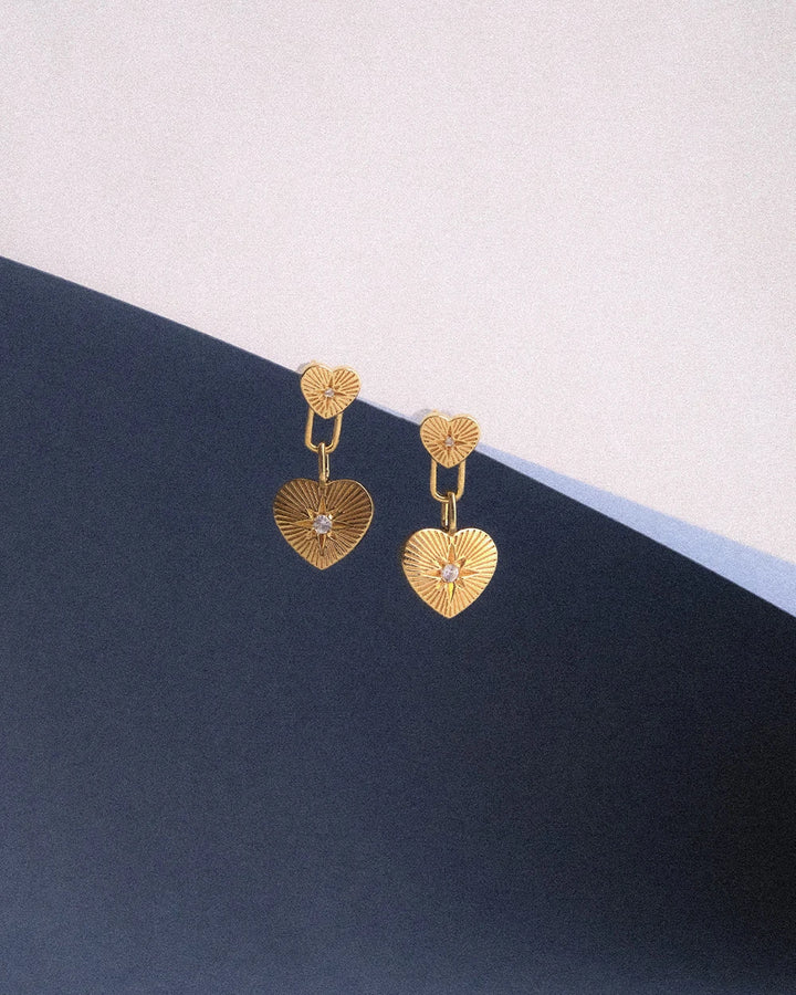 Astley Clarke Double Heart Drop Earrings - Gold Vermeil & White Sapphire