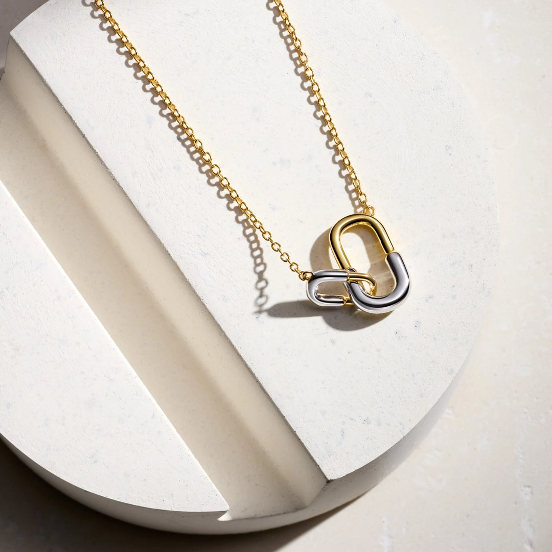 Astley Clarke Silver and Gold Moxed Metal Aurora Interlinking Hoop Necklace