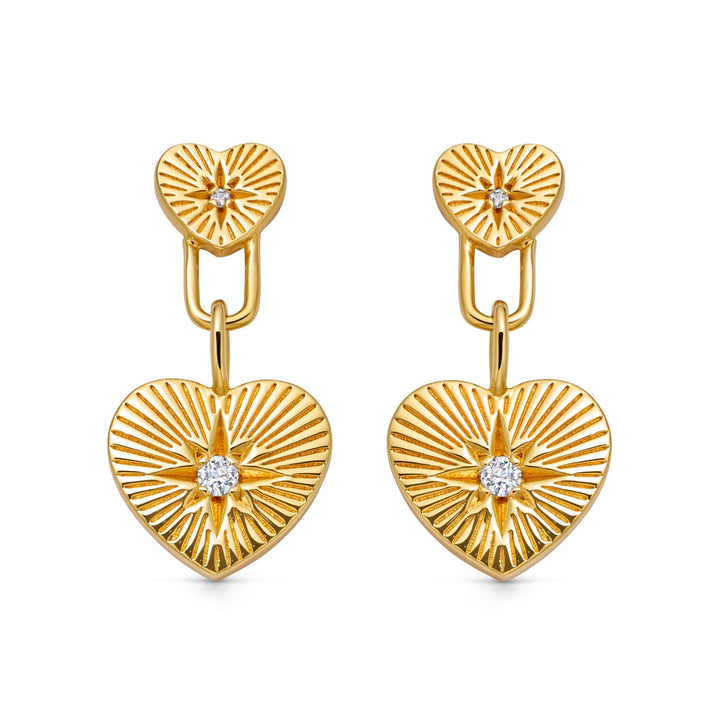 Astley Clarke Double Heart Drop Earrings - Gold Vermeil & White Sapphire