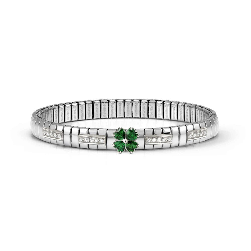 Nomination Silver XTE Green Four Leaf Clover CZ Bracelet