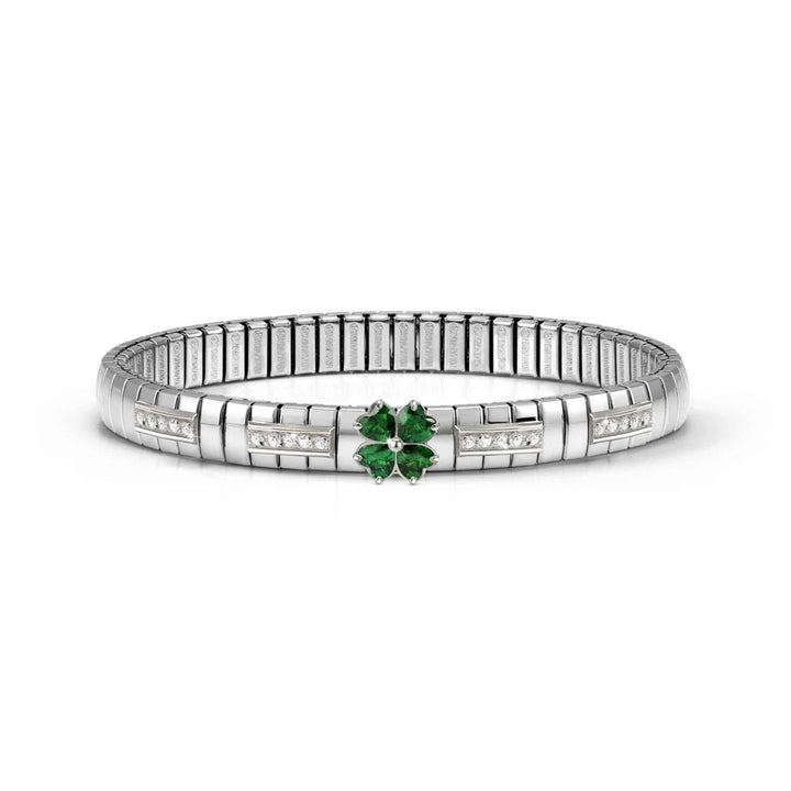 Nomination Silver XTE Green Four Leaf Clover CZ Bracelet