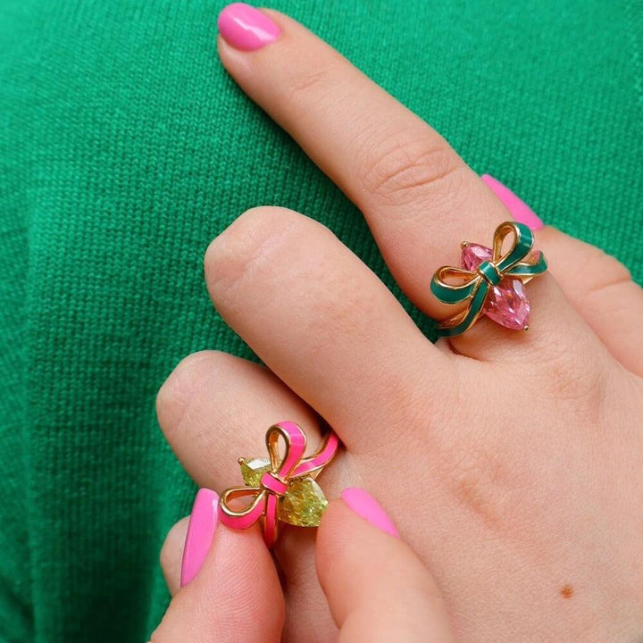 Amelia Scott Bow Ring Bright Pink Lime Green & Gold - MococoAmelia ScottAS22TRR13S/WEBRigns