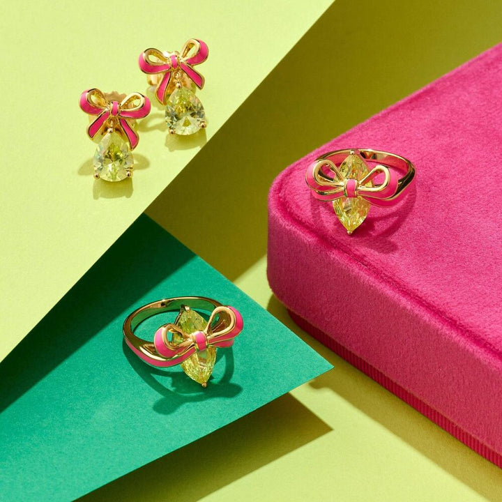 Amelia Scott Bow Ring Bright Pink Lime Green & Gold - MococoAmelia ScottAS22TRR13S/WEBRigns