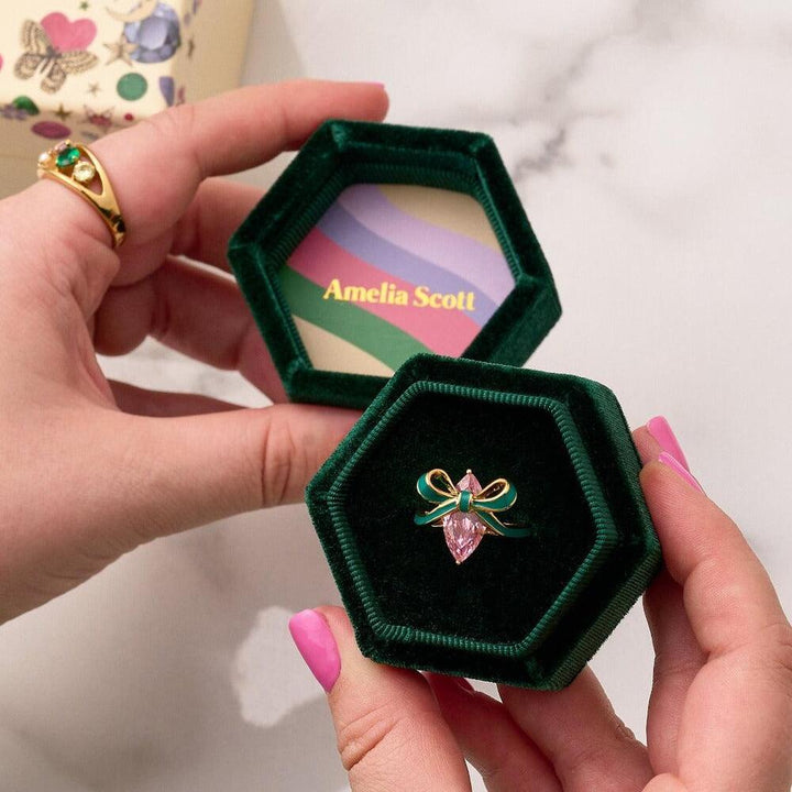 Amelia Scott Bow Ring Emerald Blush Pink & Gold - MococoAmelia ScottAS22TRR12S/WEBRigns