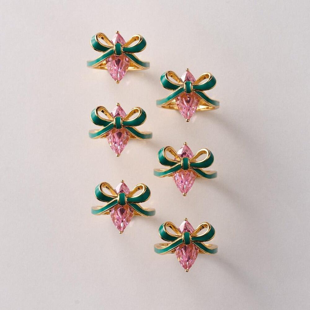 Amelia Scott Bow Ring Emerald Blush Pink & Gold - MococoAmelia ScottAS22TRR12S/WEBRigns