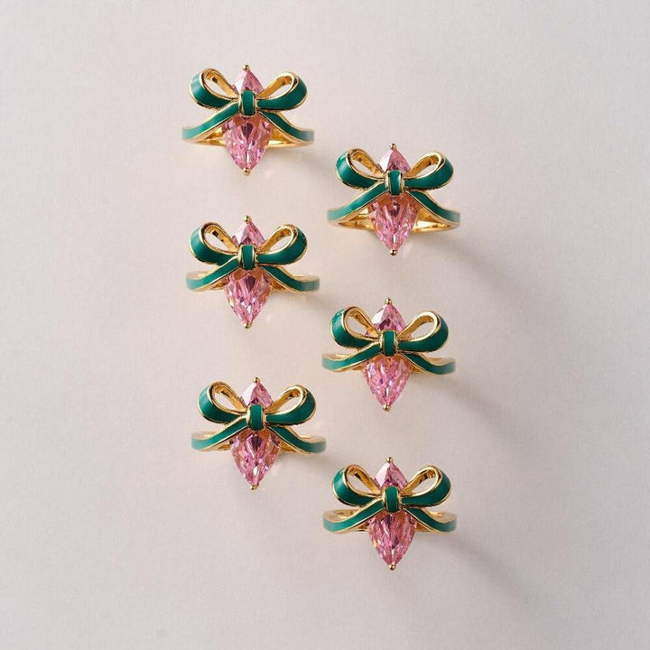 Amelia Scott Bow Ring Emerald Blush Pink & Gold - MococoAmelia ScottAS22TRR12S/WEBRigns