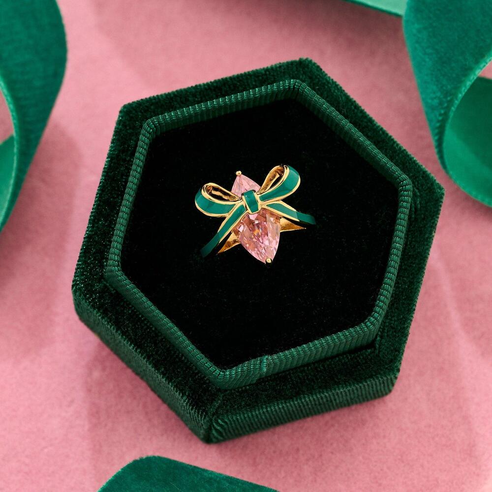 Amelia Scott Bow Ring Emerald Blush Pink & Gold - MococoAmelia ScottAS22TRR12S/WEBRigns