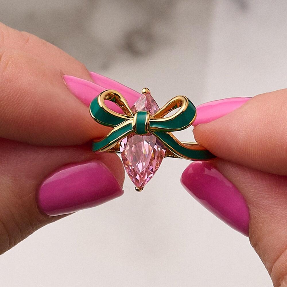 Amelia Scott Bow Ring Emerald Blush Pink & Gold - MococoAmelia ScottAS22TRR12S/WEBRigns