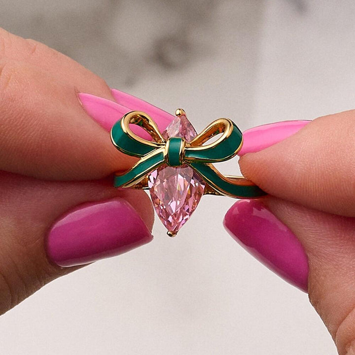 Amelia Scott Bow Ring Emerald Blush Pink & Gold - MococoAmelia ScottAS22TRR12S/WEBRigns