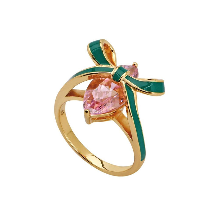 Amelia Scott Bow Ring Emerald Blush Pink & Gold - MococoAmelia ScottAS22TRR12S/WEBRigns