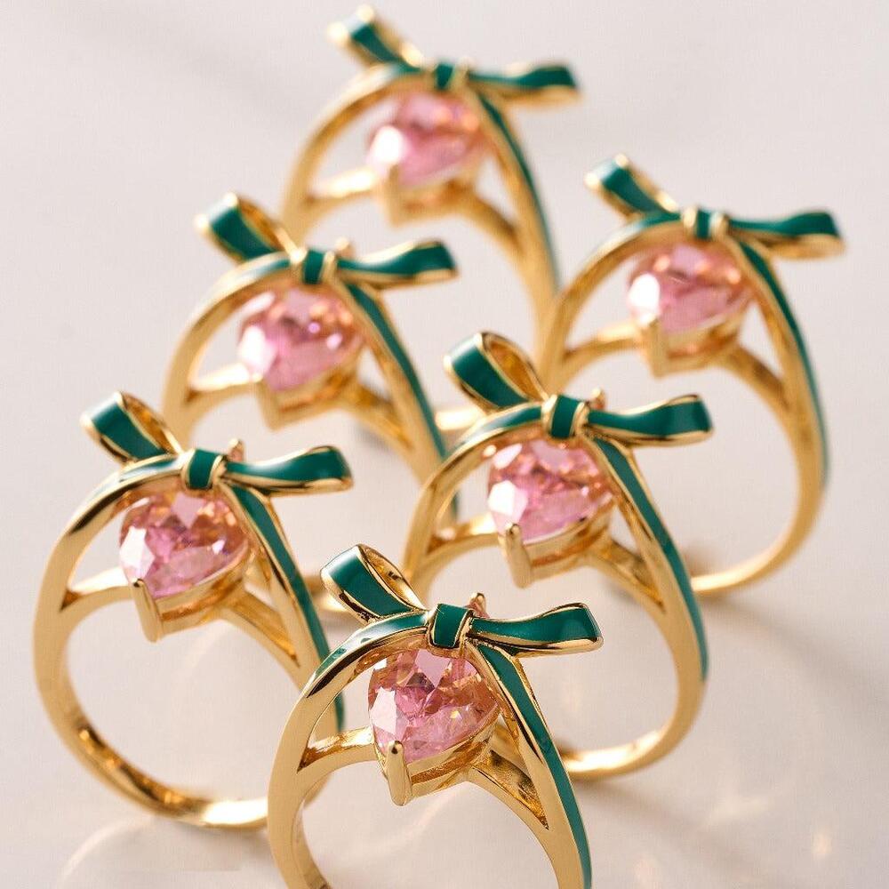 Amelia Scott Bow Ring Emerald Blush Pink & Gold - MococoAmelia ScottAS22TRR12S/WEBRigns