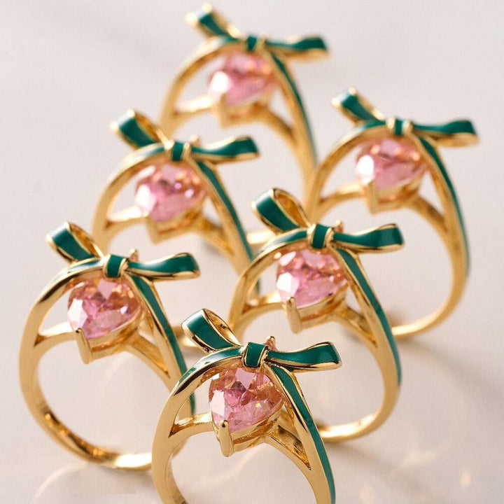 Amelia Scott Bow Ring Emerald Blush Pink & Gold - MococoAmelia ScottAS22TRR12S/WEBRigns