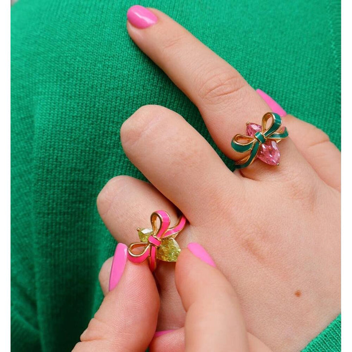 Amelia Scott Bow Ring Emerald Blush Pink & Gold - MococoAmelia ScottAS22TRR12S/WEBRigns
