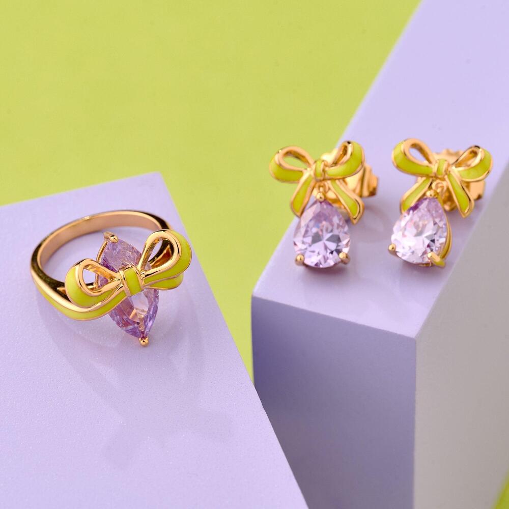 Amelia Scott Bow Ring Lime Lilac & Gold - MococoAmelia ScottAS22TRR11S/WEBRigns
