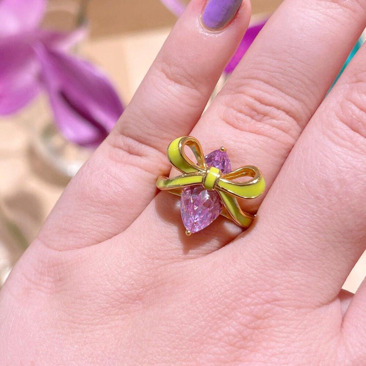 Amelia Scott Bow Ring Lime Lilac & Gold - MococoAmelia ScottAS22TRR11S/WEBRigns