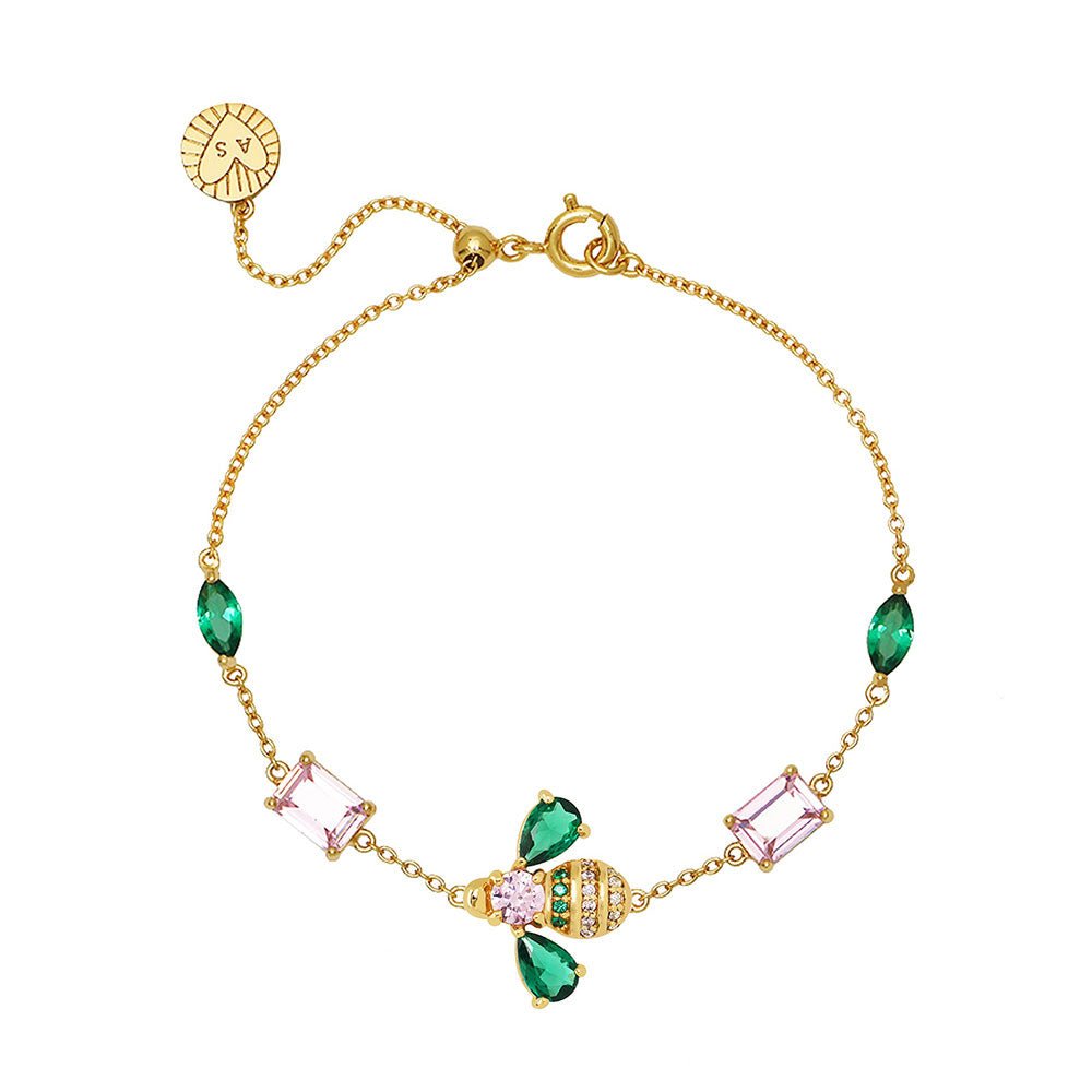 Amelia Scott Gold Beatrice Jewelled Bee Emerald & Blush Pink Bracelet - MococoAmelia ScottAS22FFB01/WEBBracelets