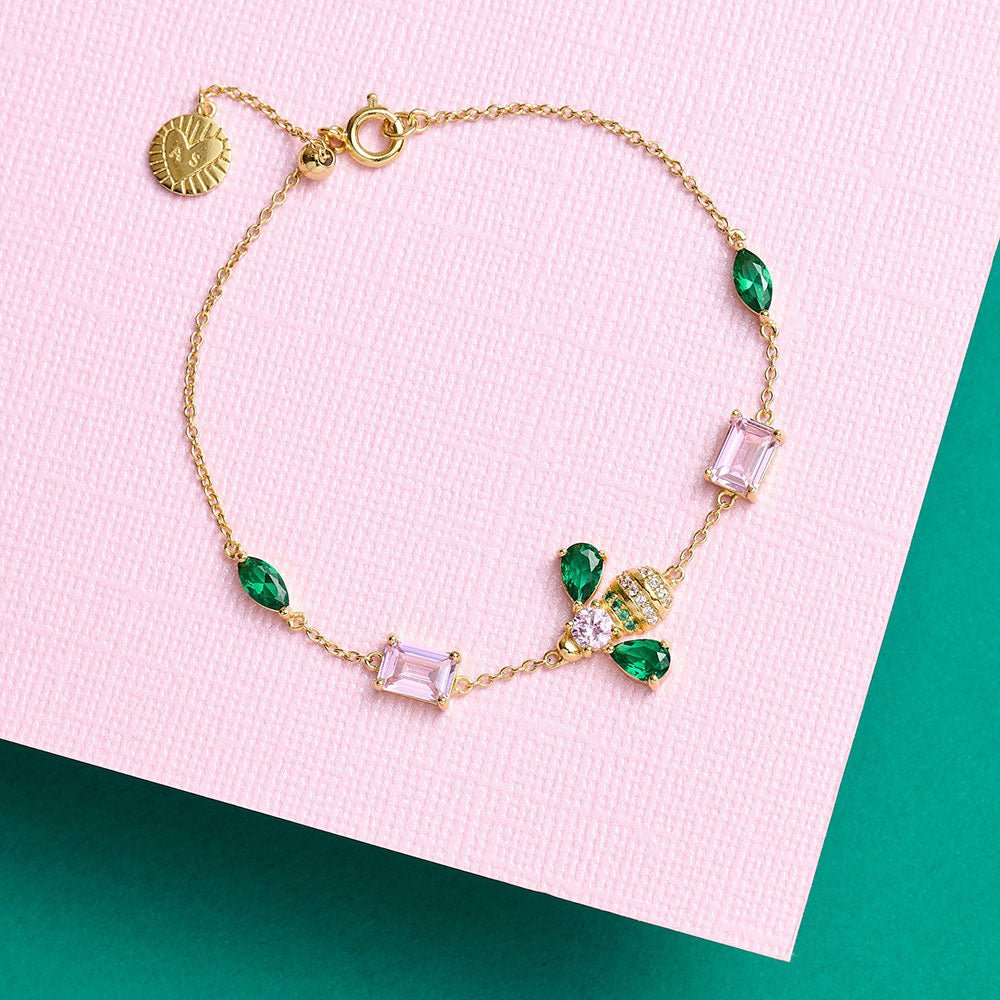Amelia Scott Gold Beatrice Jewelled Bee Emerald & Blush Pink Bracelet - MococoAmelia ScottAS22FFB01/WEBBracelets
