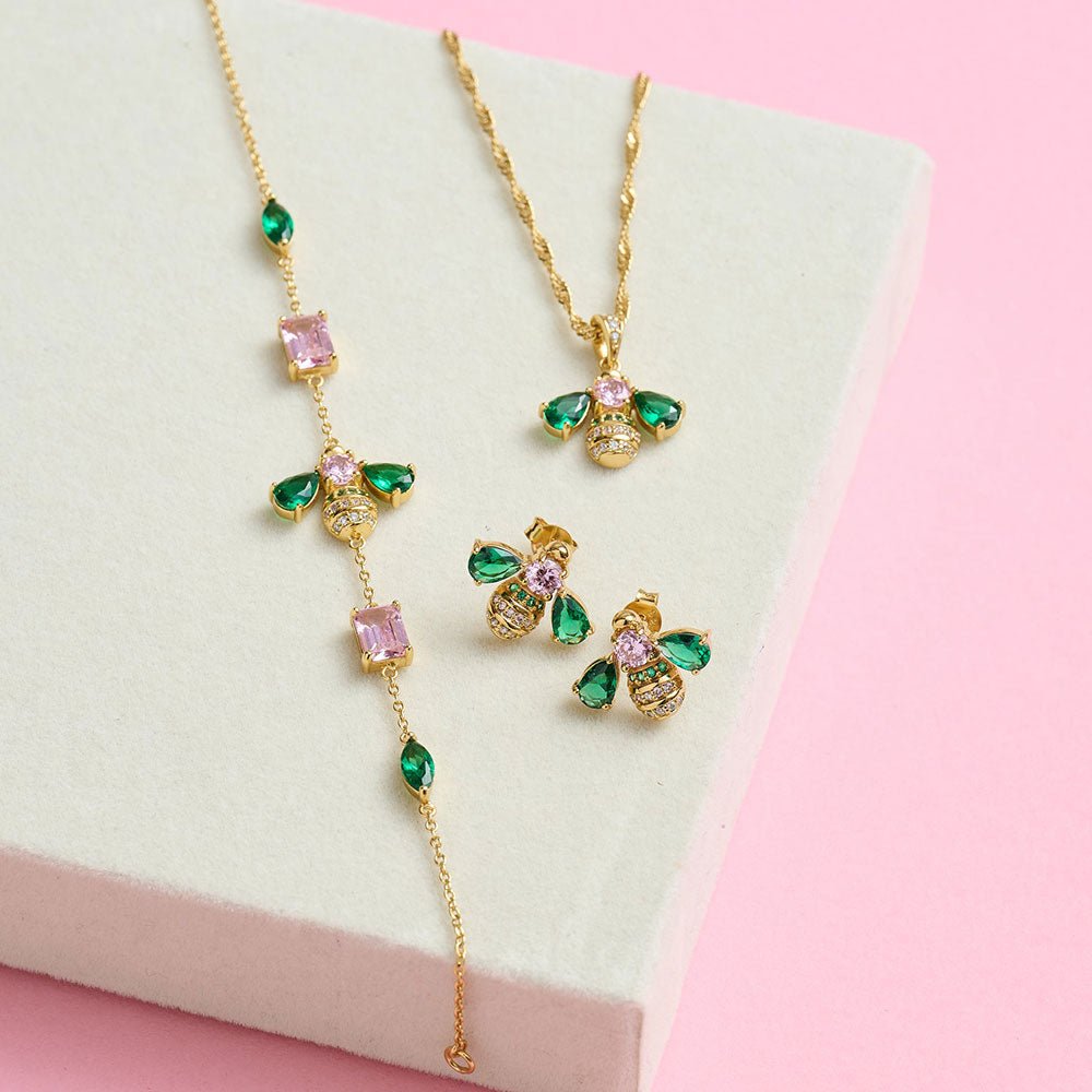 Amelia Scott Gold Beatrice Jewelled Bee Emerald & Blush Pink Earrings - MococoAmelia ScottAS22FFE01/WEBEarrings