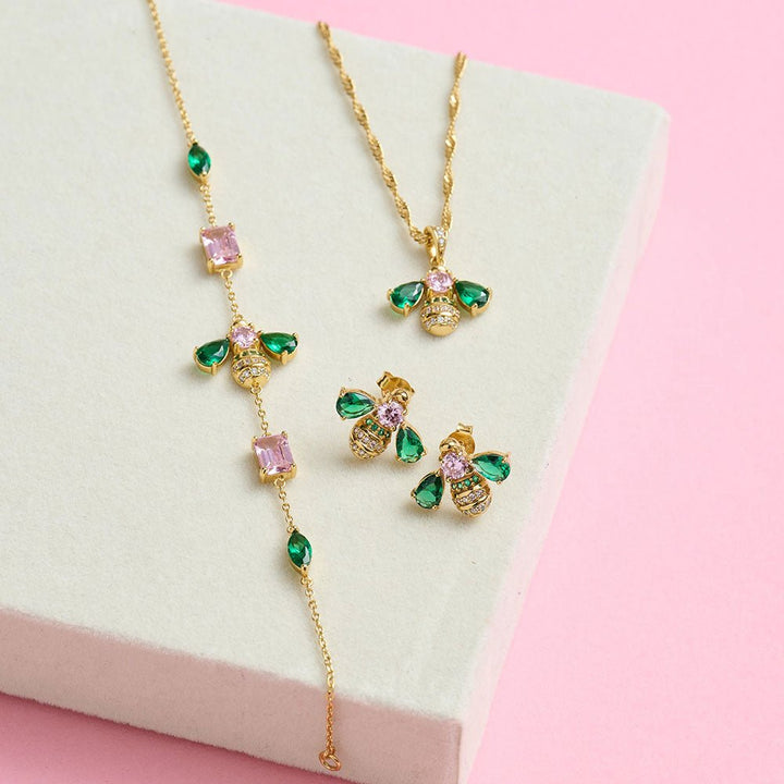 Amelia Scott Gold Beatrice Jewelled Bee Emerald & Blush Pink Earrings - MococoAmelia ScottAS22FFE01/WEBEarrings