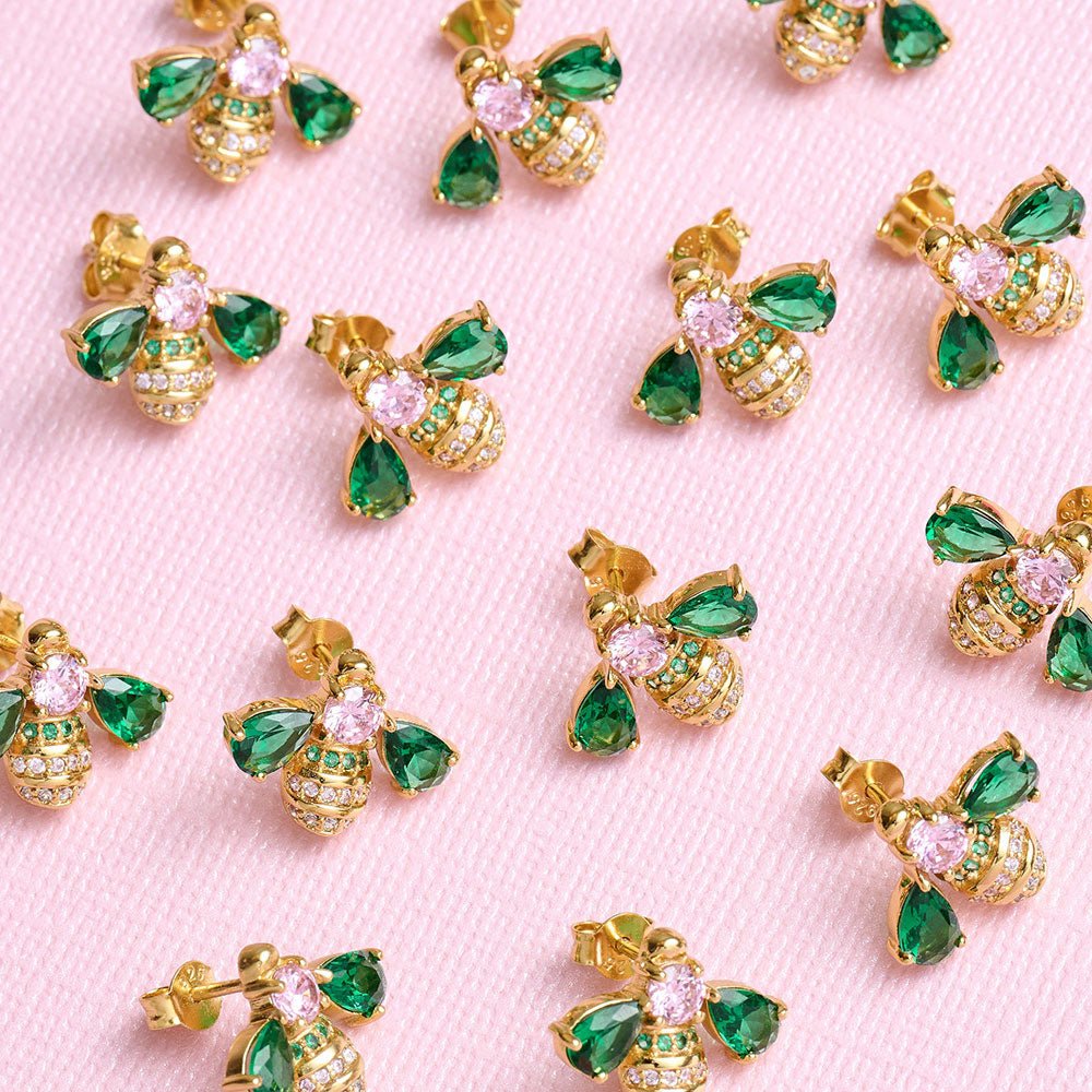 Amelia Scott Gold Beatrice Jewelled Bee Emerald & Blush Pink Earrings - MococoAmelia ScottAS22FFE01/WEBEarrings