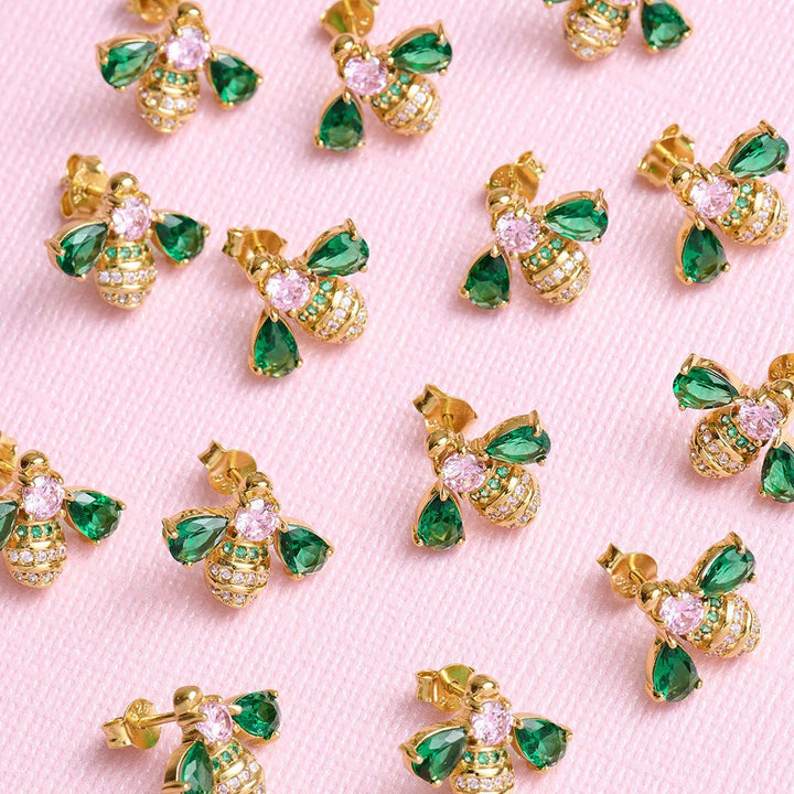 Amelia Scott Gold Beatrice Jewelled Bee Emerald & Blush Pink Earrings - MococoAmelia ScottAS22FFE01/WEBEarrings