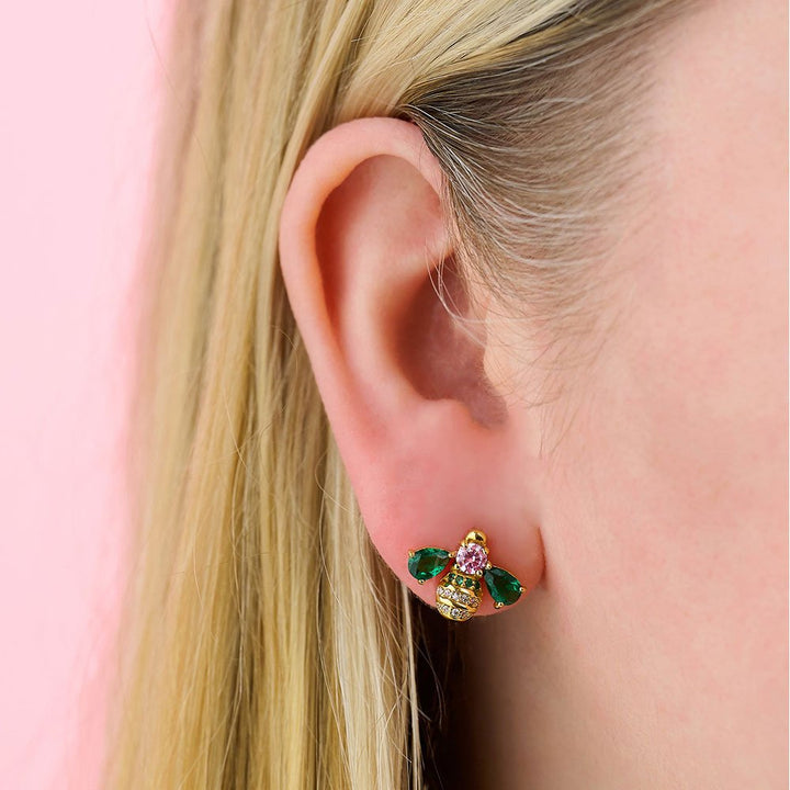 Amelia Scott Gold Beatrice Jewelled Bee Emerald & Blush Pink Earrings - MococoAmelia ScottAS22FFE01/WEBEarrings
