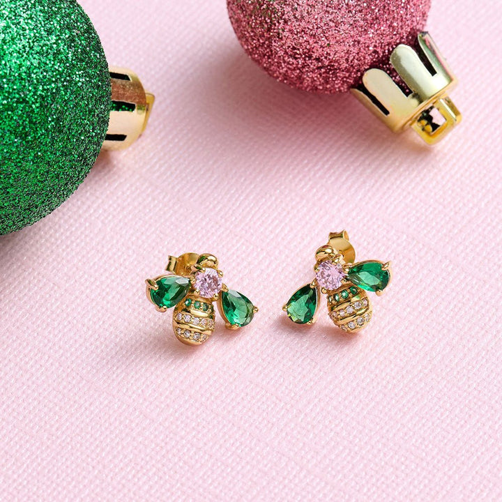 Amelia Scott Gold Beatrice Jewelled Bee Emerald & Blush Pink Earrings - MococoAmelia ScottAS22FFE01/WEBEarrings