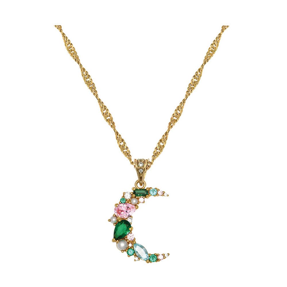 Amelia Scott Gold Celeste Cluster Moon Blush Pink & Emerald Green Necklace - MococoAmelia ScottAS22SGN10/WEBNecklace