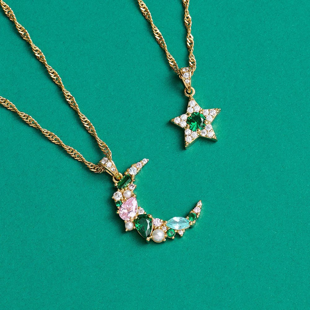 Amelia Scott Gold Celeste Cluster Moon Blush Pink & Emerald Green Necklace - MococoAmelia ScottAS22SGN10/WEBNecklace
