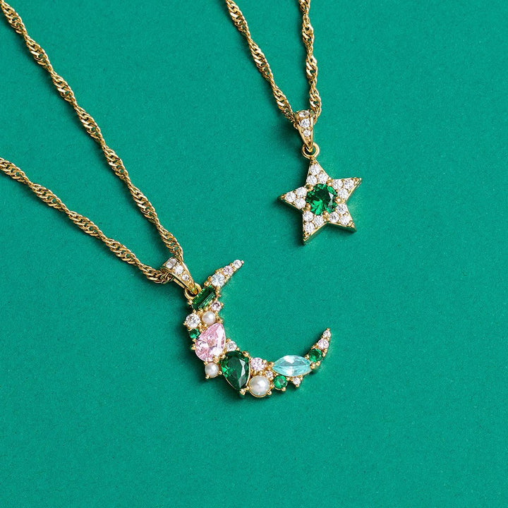 Amelia Scott Gold Celeste Cluster Moon Blush Pink & Emerald Green Necklace - MococoAmelia ScottAS22SGN10/WEBNecklace