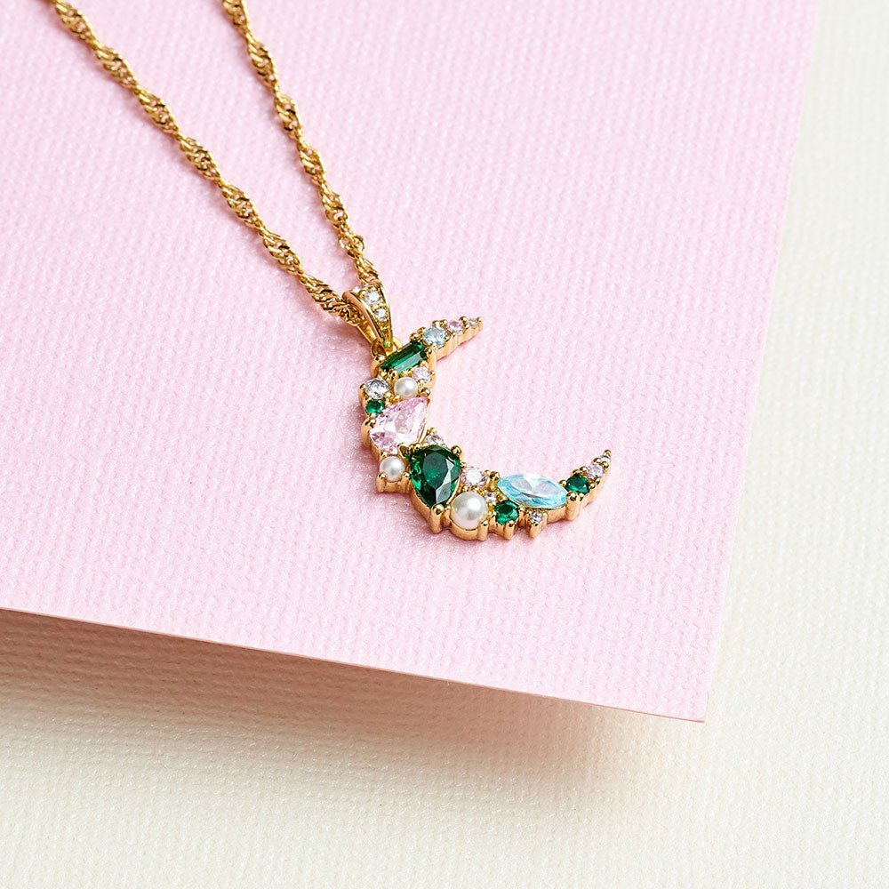 Amelia Scott Gold Celeste Cluster Moon Blush Pink & Emerald Green Necklace - MococoAmelia ScottAS22SGN10/WEBNecklace