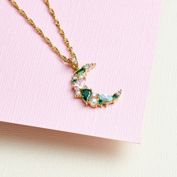 Amelia Scott Gold Celeste Cluster Moon Blush Pink & Emerald Green Necklace - MococoAmelia ScottAS22SGN10/WEBNecklace