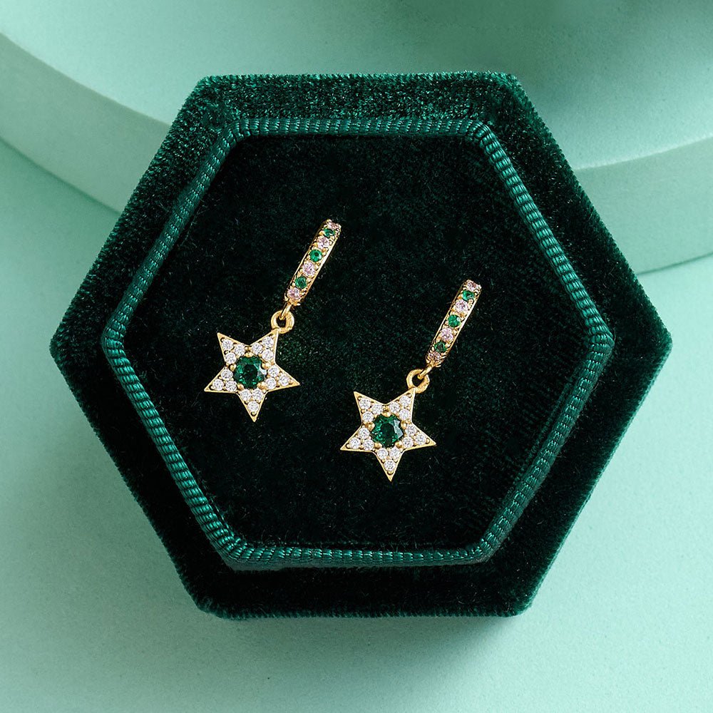 Amelia Scott Gold Celeste Mini Star Blush Pink & Emerald Green Huggie Hoop Earrings - MococoAmelia ScottAS22SGE25/WEBEarrings