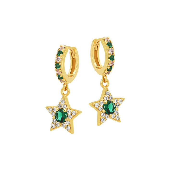 Amelia Scott Gold Celeste Mini Star Blush Pink & Emerald Green Huggie Hoop Earrings - MococoAmelia ScottAS22SGE25/WEBEarrings