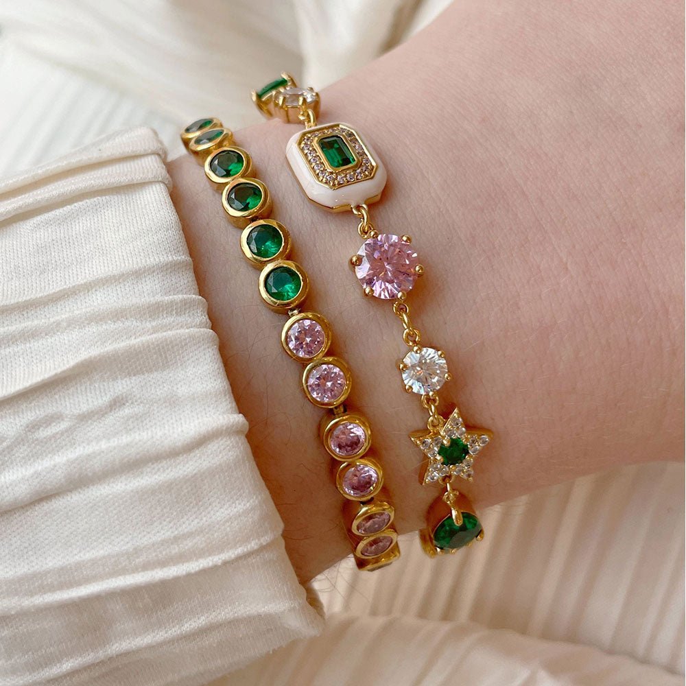 Amelia Scott Gold Dotty Pink & Emerald Tennis Bracelet - MococoAmelia ScottAS22TRB08/WEBBracelets