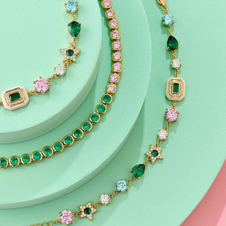 Amelia Scott Gold Dotty Pink & Emerald Tennis Bracelet - MococoAmelia ScottAS22TRB08/WEBBracelets