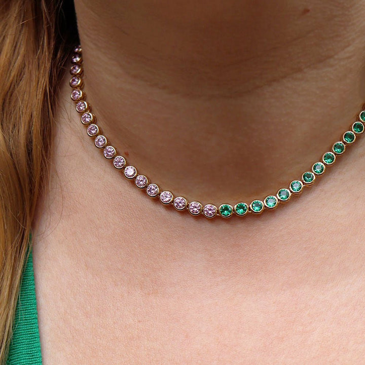 Amelia Scott Gold Dotty Tennis Blush Pink & Emerald Green Necklace - MococoAmelia ScottAS22TRN08/WEBNecklace