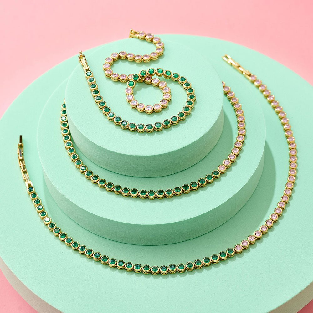 Amelia Scott Gold Dotty Tennis Blush Pink & Emerald Green Necklace - MococoAmelia ScottAS22TRN08/WEBNecklace