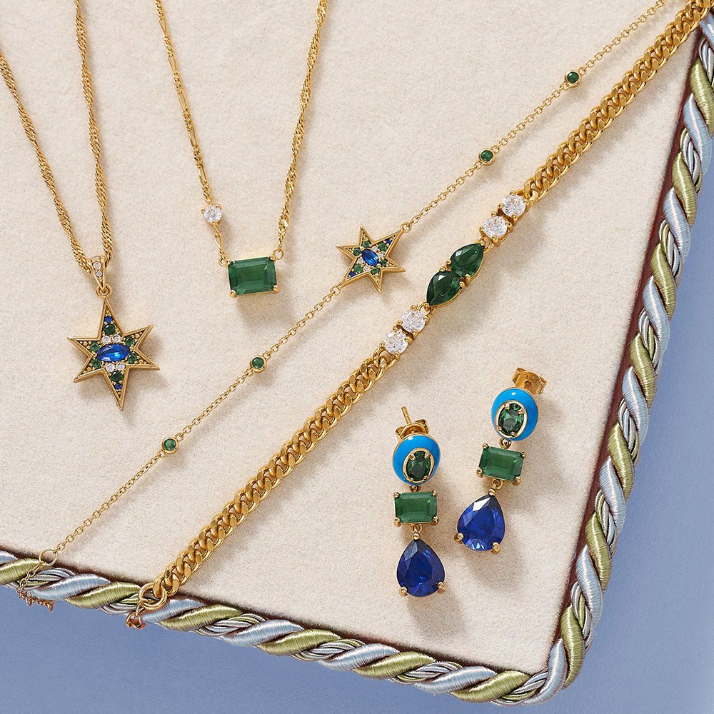 Amelia Scott Gold Frida Enamel Drop Blue & Green Earrings - MococoAmelia ScottAS22TRE15/WEBEarrings