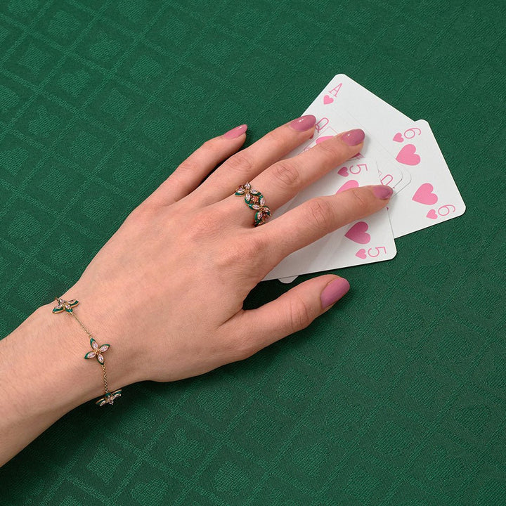 Amelia Scott Gold Lucky Clover Emerald Enamel & Blush Pink Bracelet - MococoAmelia ScottAS22TRB20/WEBBracelets